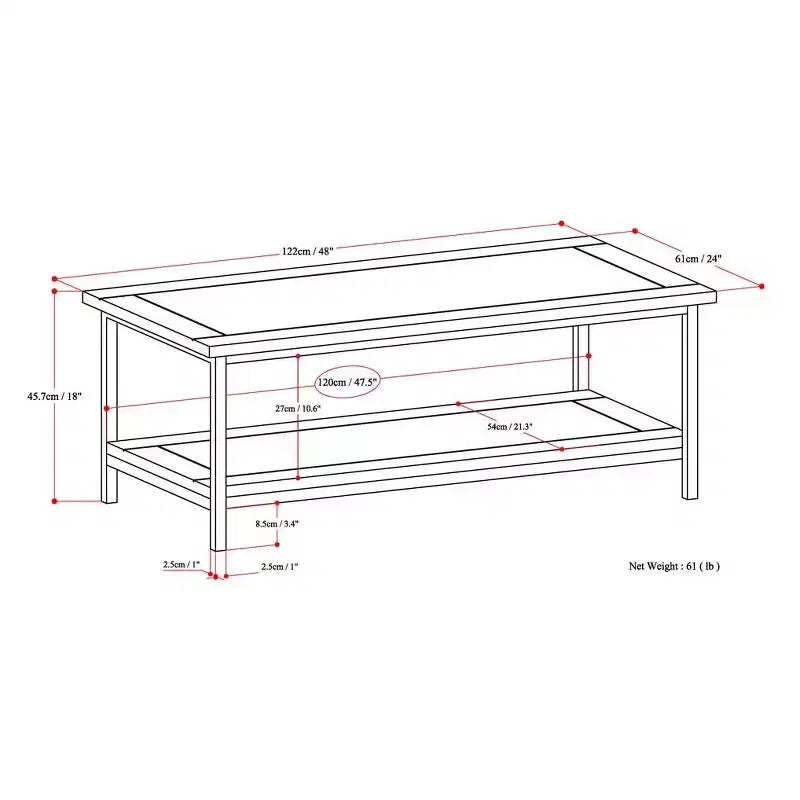 48" Rectangle Coffee Table Dark Brown & Black, 2 Drawers + Open Shelf