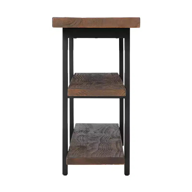 Brown & Black 2-Shelf Console Table, Metal Frame & Wood Top, 1-Person Assembly