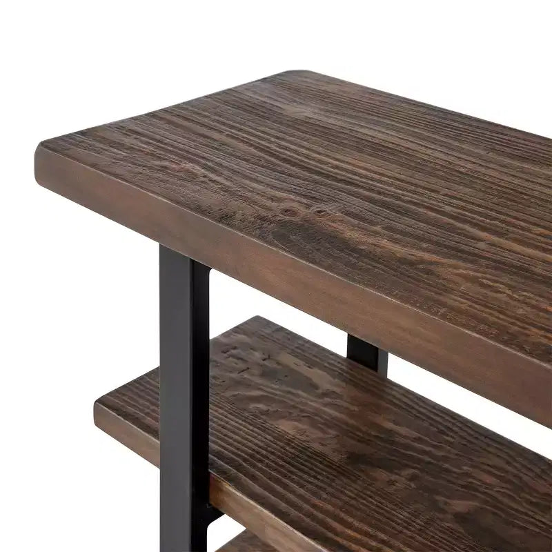 Brown & Black 2-Shelf Console Table, Metal Frame & Wood Top, 1-Person Assembly