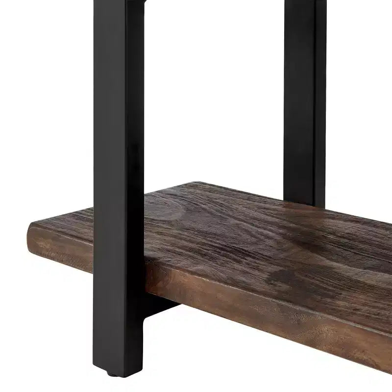 Brown & Black 2-Shelf Console Table, Metal Frame & Wood Top, 1-Person Assembly