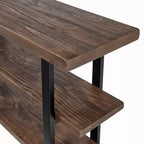 Brown & Black 2-Shelf Console Table, Metal Frame & Wood Top, 1-Person Assembly