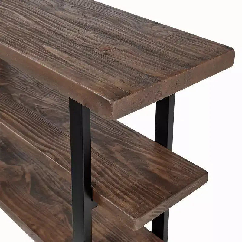 Brown & Black 2-Shelf Console Table, Metal Frame & Wood Top, 1-Person Assembly
