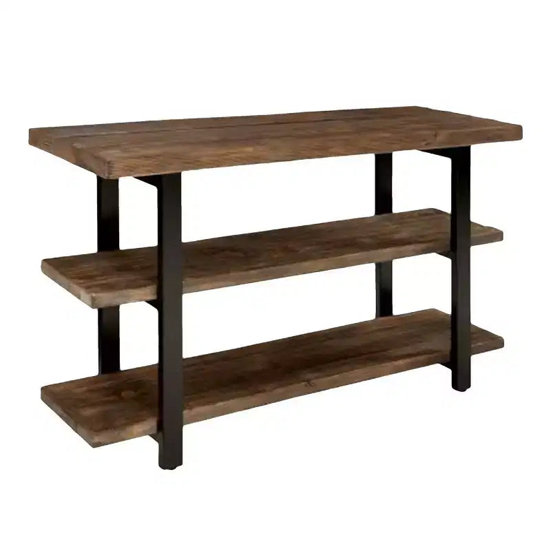 Brown & Black 2-Shelf Console Table, Metal Frame & Wood Top, 1-Person Assembly