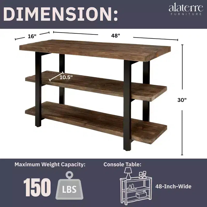 Brown & Black 2-Shelf Console Table, Metal Frame & Wood Top, 1-Person Assembly