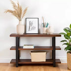Brown & Black 2-Shelf Console Table, Metal Frame & Wood Top, 1-Person Assembly