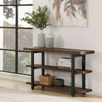 Brown & Black 2-Shelf Console Table, Metal Frame & Wood Top, 1-Person Assembly