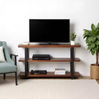 Brown & Black 2-Shelf Console Table, Metal Frame & Wood Top, 1-Person Assembly