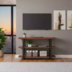 Brown & Black 2-Shelf Console Table, Metal Frame & Wood Top, 1-Person Assembly