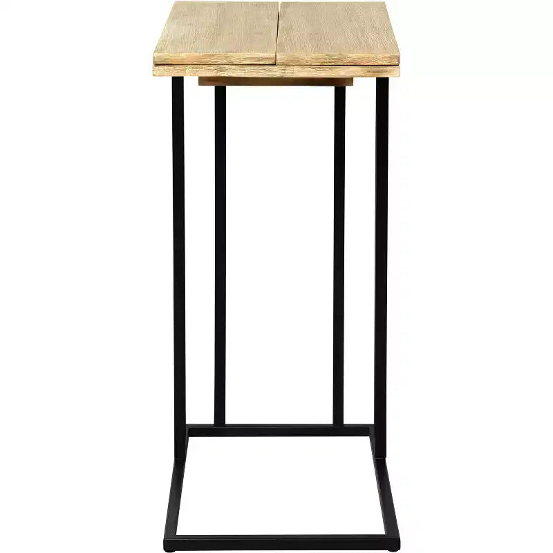 Harton Rustic Expandable C Side Table - Natural Wood - Serta: Over Sofa Design, Black Metal Legs
