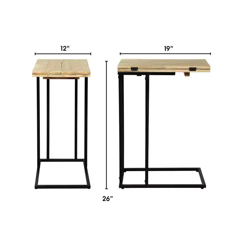 Brown & Black C-Shaped Side Table, Expandable, 1-Person Use