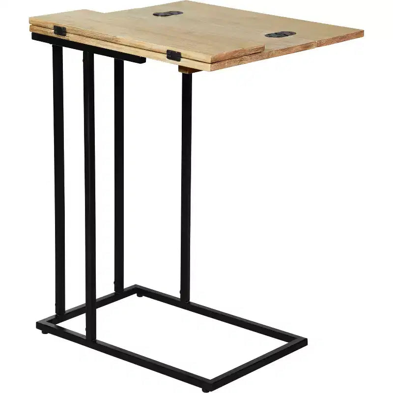 Brown & Black C-Shaped Side Table, Expandable, 1-Person Use