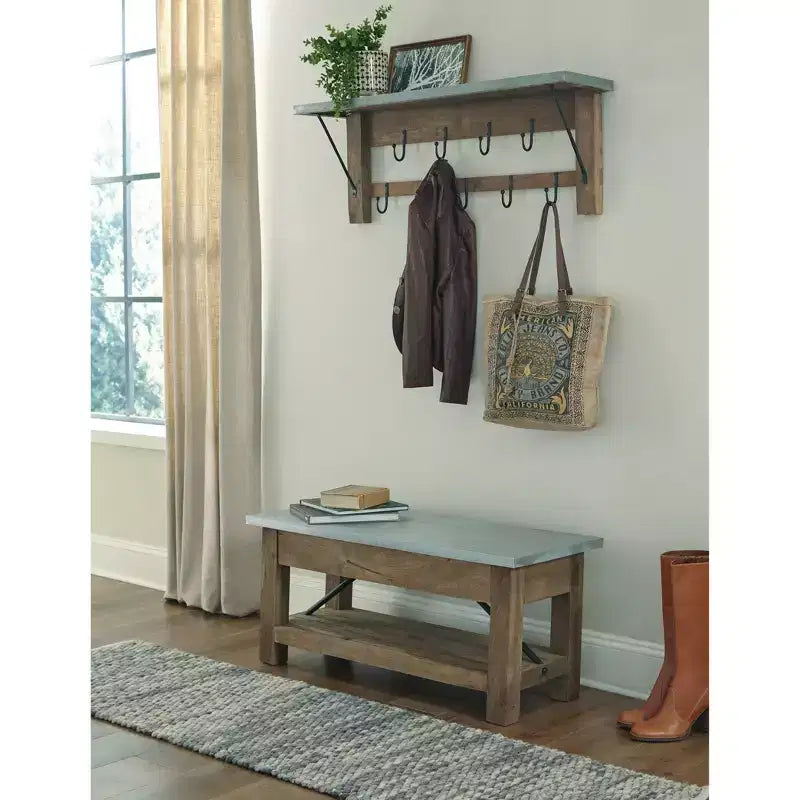 Millwork Bench with Shelf Wood and Zinc Silver/Light Amber - Alaterre Furniture