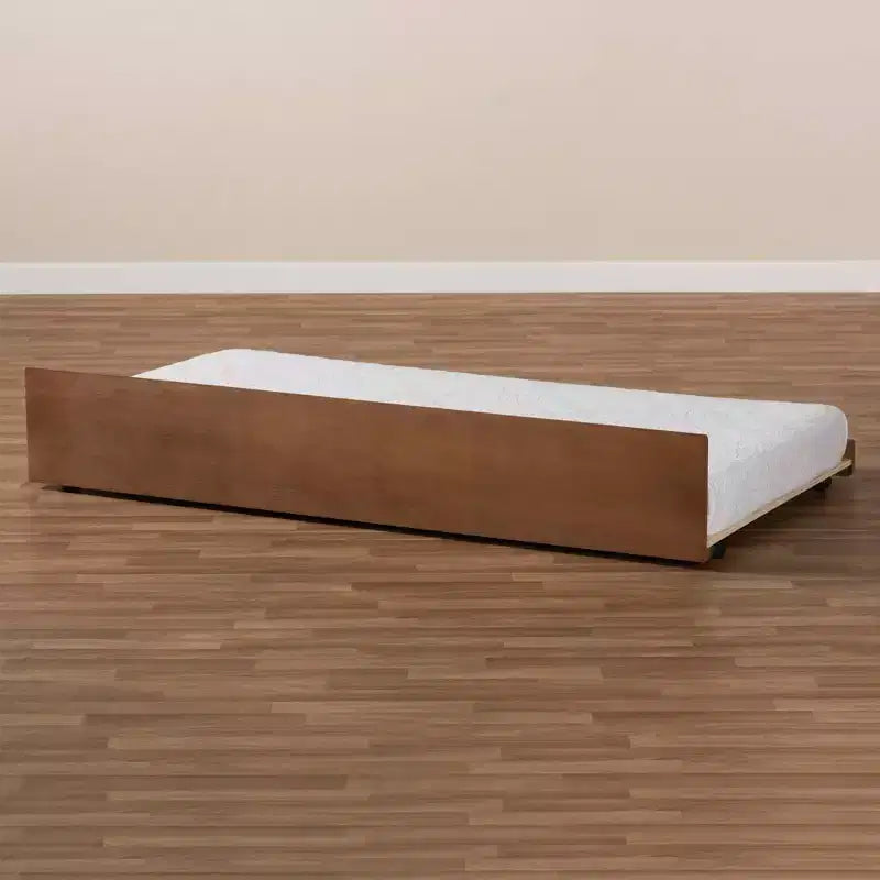Ash Walnut Twin Trundle Bed – 1-Person, Platform Style, No Box Spring Needed