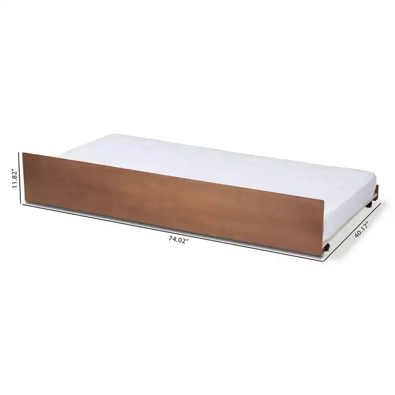 Ash Walnut Twin Trundle Bed – 1-Person, Platform Style, No Box Spring Needed