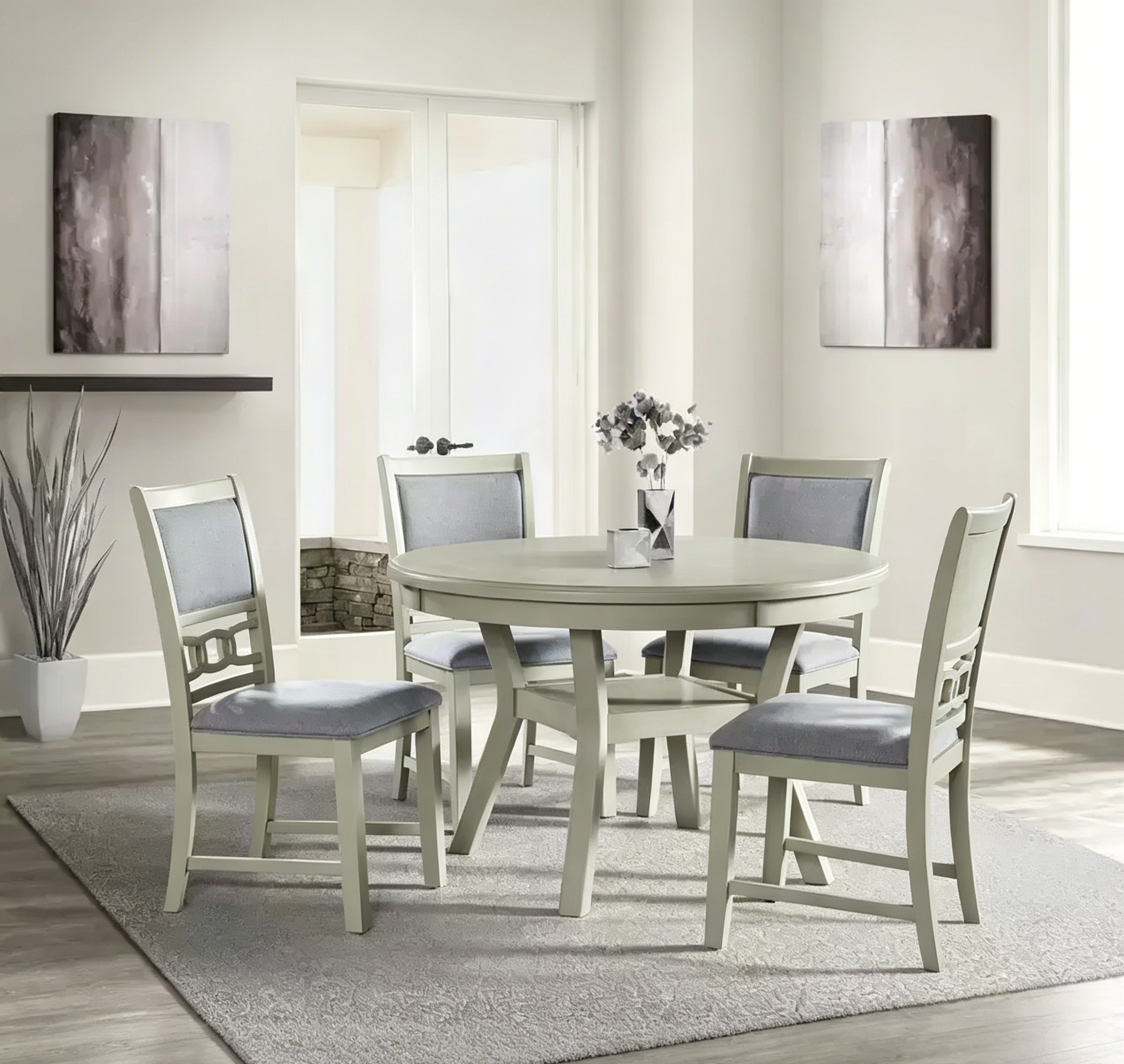 Cream/Walnut Round Dining Table, Seats 4