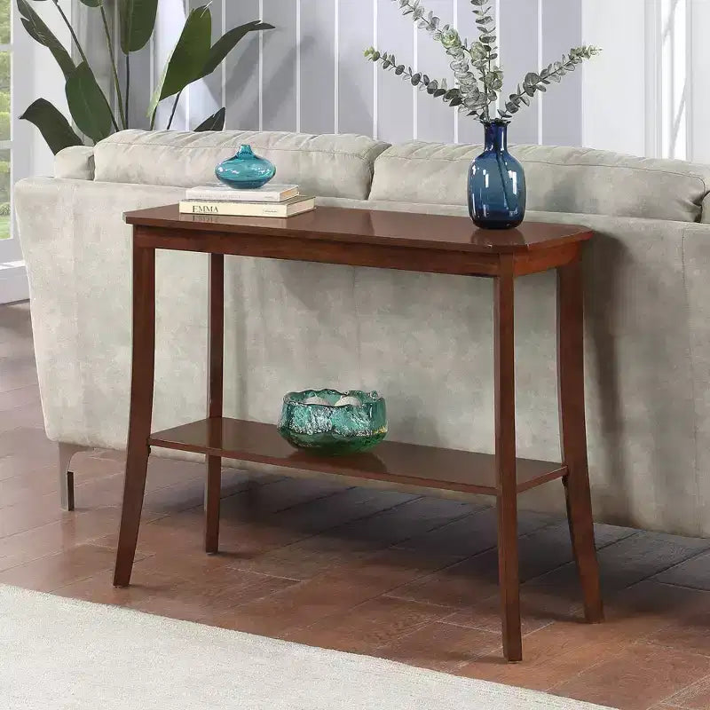 Black Rectangle Console Table with Shelf, 1-Person Assembly