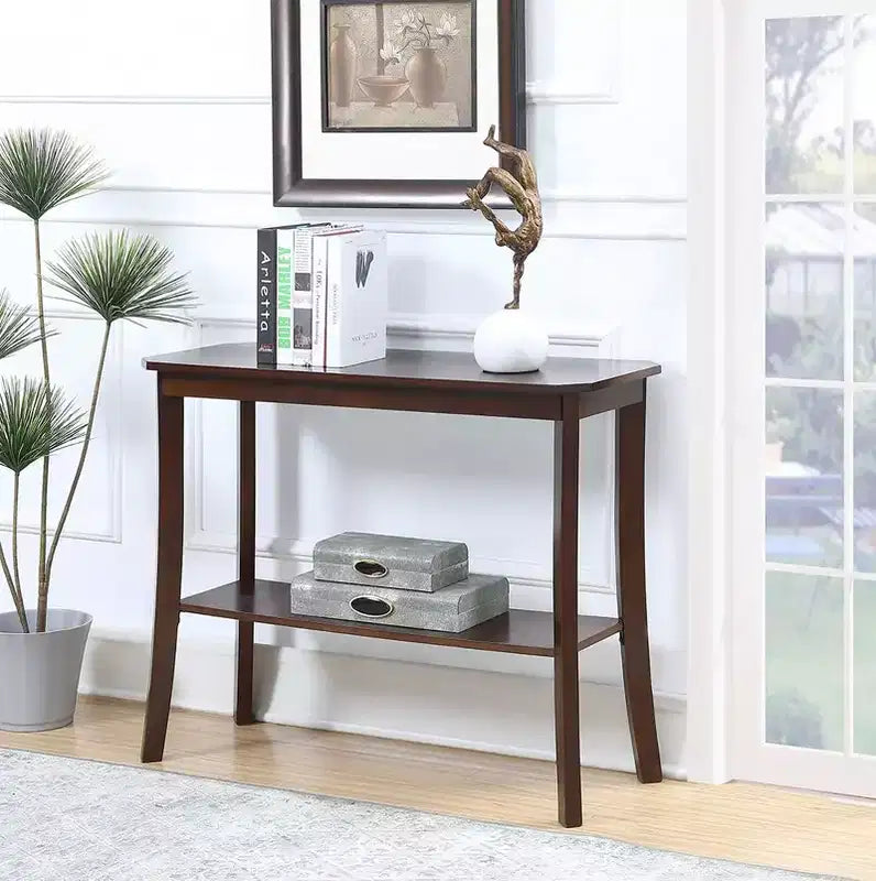 Black Rectangle Console Table with Shelf, 1-Person Assembly