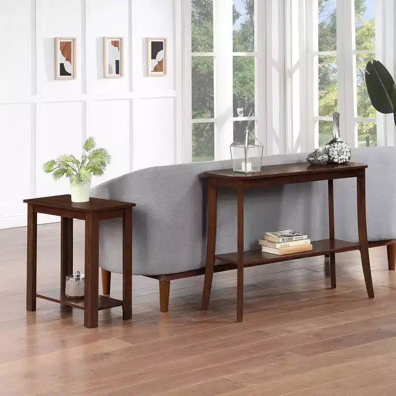 Black Rectangle Console Table with Shelf, 1-Person Assembly