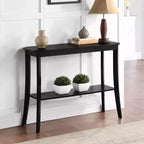 Black Rectangle Console Table with Shelf, 1-Person Assembly