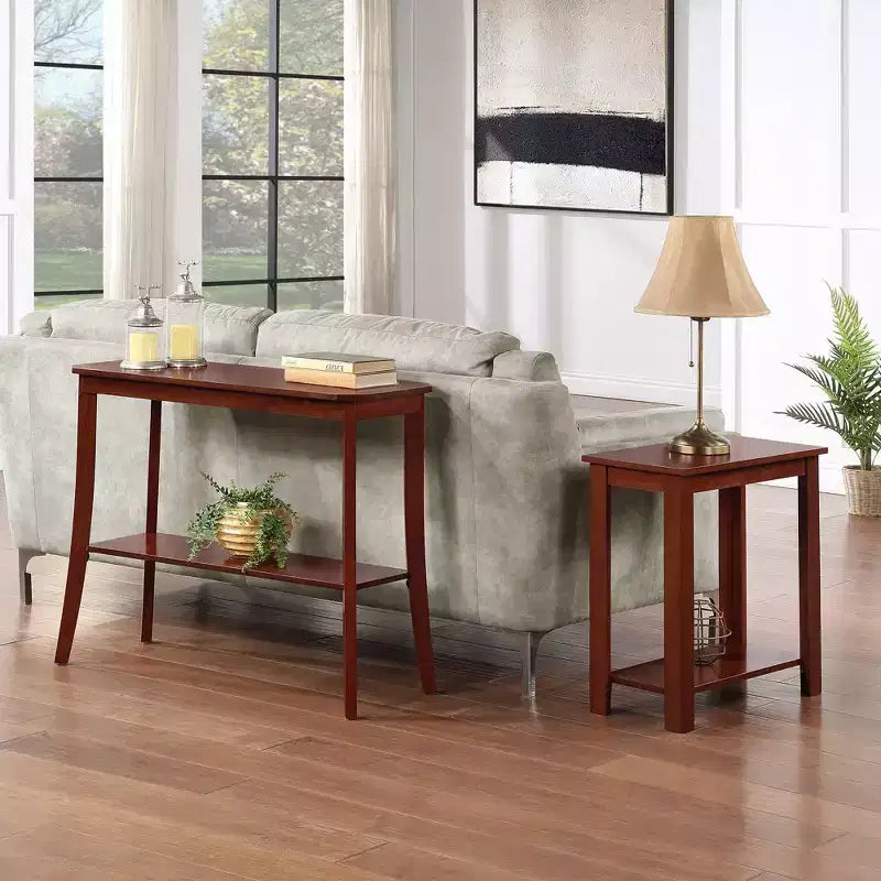 Black Rectangle Console Table with Shelf, 1-Person Assembly