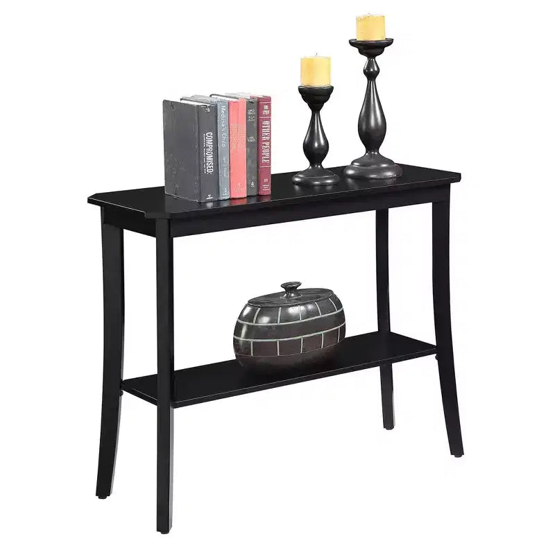 Black Rectangle Console Table with Shelf, 1-Person Assembly