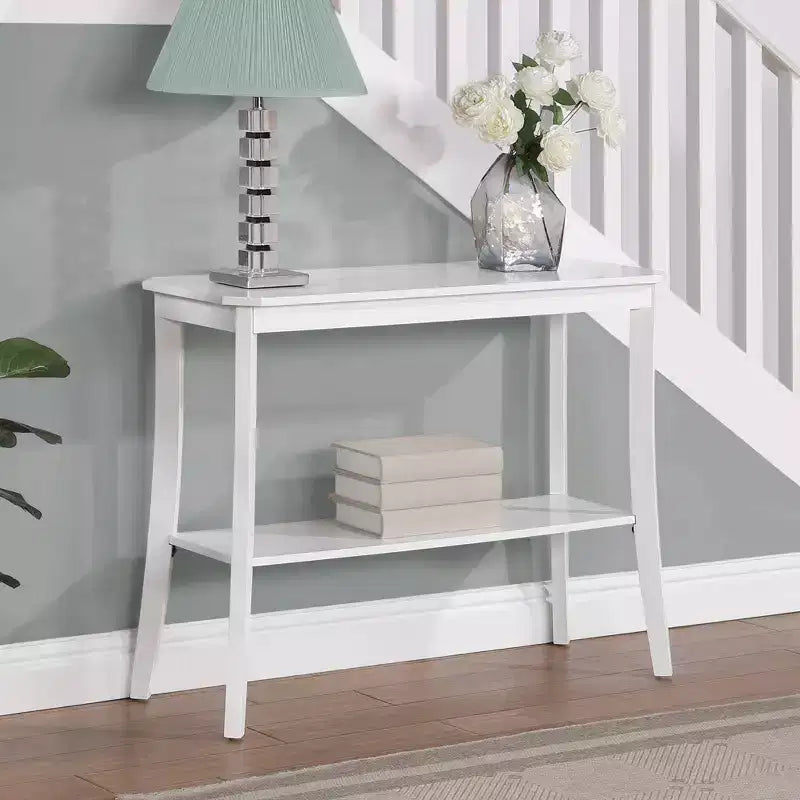 Black Rectangle Console Table with Shelf, 1-Person Assembly
