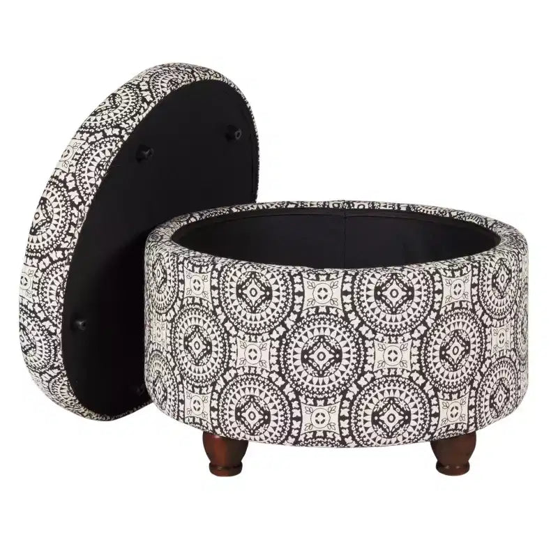 Bold Paisley Round Storage Ottoman, Upholstered, Seats 1