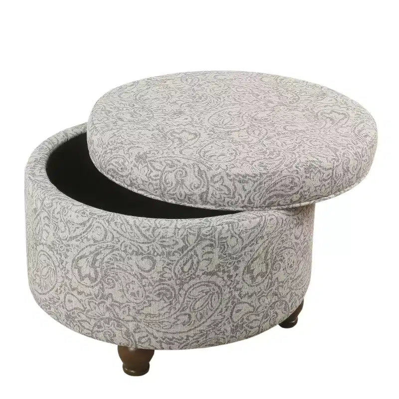 Bold Paisley Round Storage Ottoman, Upholstered, Seats 1