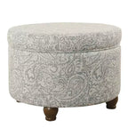 Bold Paisley Round Storage Ottoman, Upholstered, Seats 1