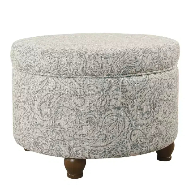 Bold Paisley Round Storage Ottoman, Upholstered, Seats 1