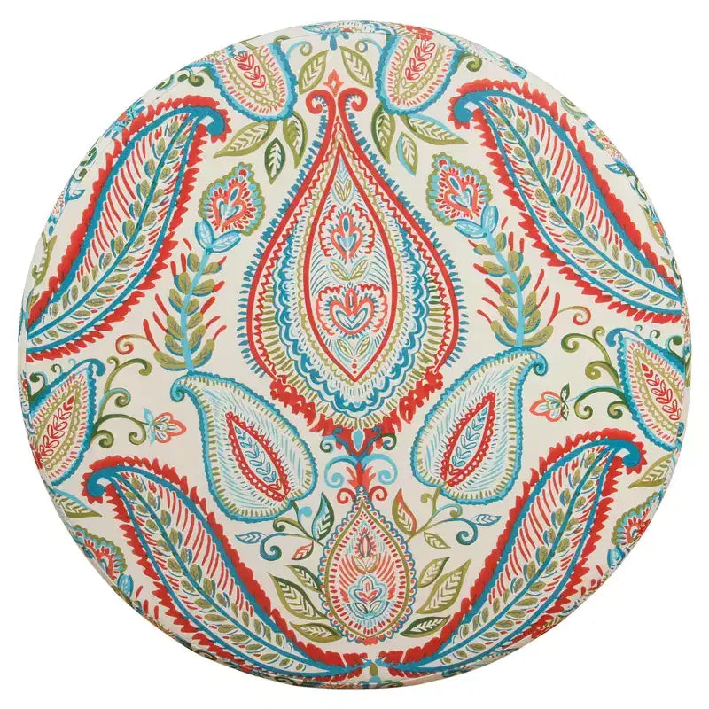 Bold Paisley Round Storage Ottoman, Upholstered, Seats 1