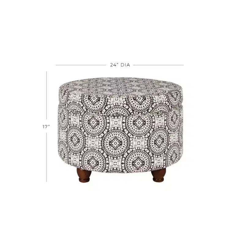 Bold Paisley Round Storage Ottoman, Upholstered, Seats 1