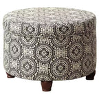 Bold Paisley Round Storage Ottoman, Upholstered, Seats 1
