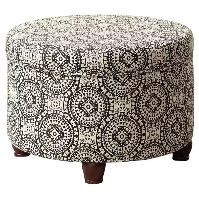 Bold Paisley Round Storage Ottoman, Upholstered, Seats 1