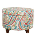 Bold Paisley Round Storage Ottoman, Upholstered, Seats 1