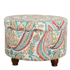 Bold Paisley Round Storage Ottoman, Upholstered, Seats 1