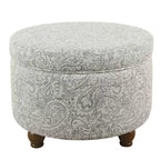 Bold Paisley Round Storage Ottoman, Upholstered, Seats 1