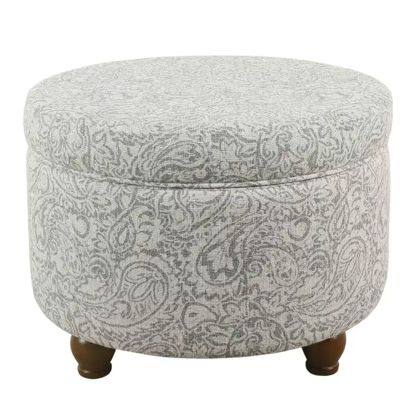 Bold Paisley Round Storage Ottoman, Upholstered, Seats 1