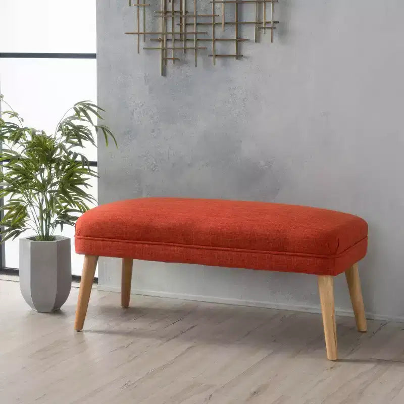 Light Gray / Beige Upholstered Rectangle Ottoman, Seats 1