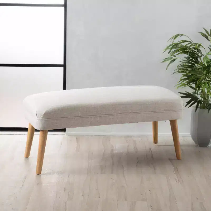 Light Gray / Beige Upholstered Rectangle Ottoman, Seats 1