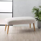 Light Gray / Beige Upholstered Rectangle Ottoman, Seats 1