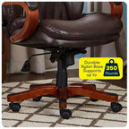 Brown / Ivory / Gray Executive Office Chair, Single Seat, Bonded Leather with Wood Accents