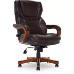 Brown / Ivory / Gray Executive Office Chair, Single Seat, Bonded Leather with Wood Accents