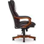 Brown / Ivory / Gray Executive Office Chair, Single Seat, Bonded Leather with Wood Accents