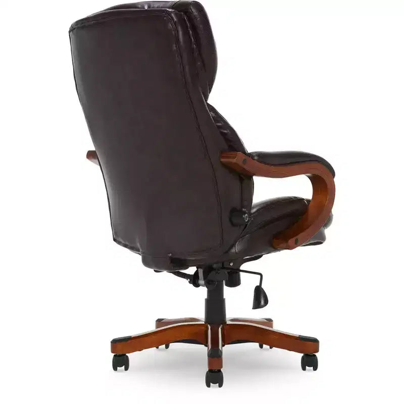Brown / Ivory / Gray Executive Office Chair, Single Seat, Bonded Leather with Wood Accents