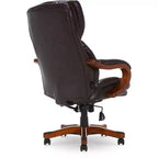 Brown / Ivory / Gray Executive Office Chair, Single Seat, Bonded Leather with Wood Accents
