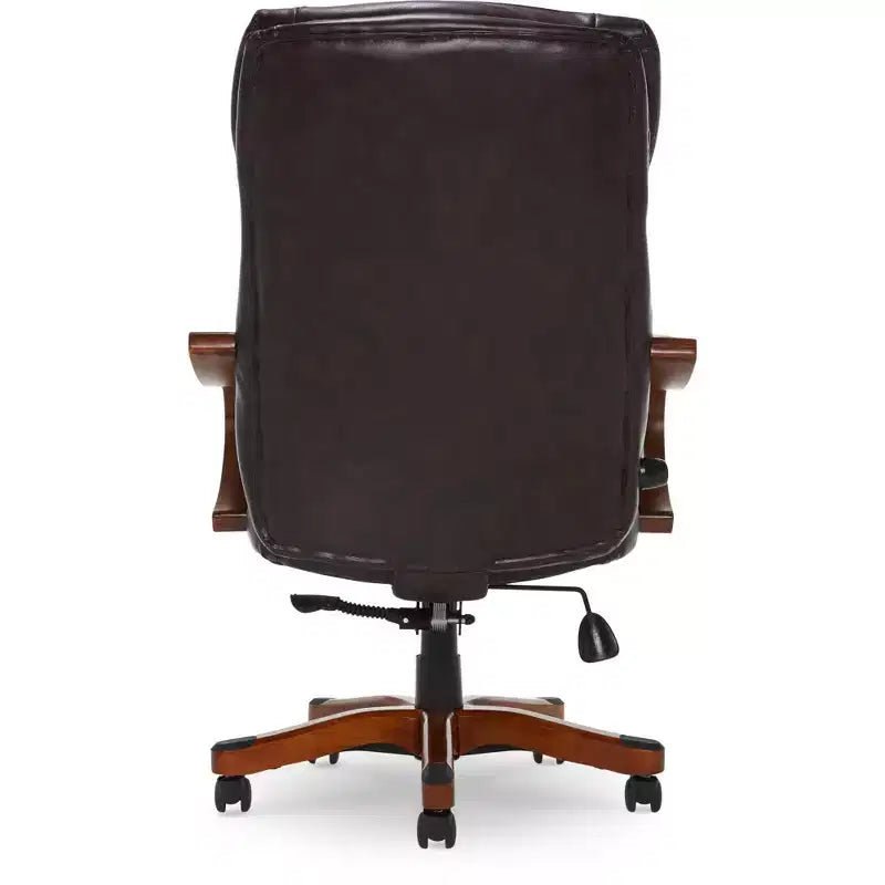 Brown / Ivory / Gray Executive Office Chair, Single Seat, Bonded Leather with Wood Accents