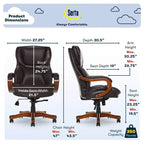 Brown / Ivory / Gray Executive Office Chair, Single Seat, Bonded Leather with Wood Accents