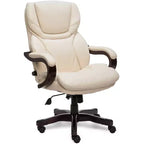 Brown / Ivory / Gray Executive Office Chair, Single Seat, Bonded Leather with Wood Accents