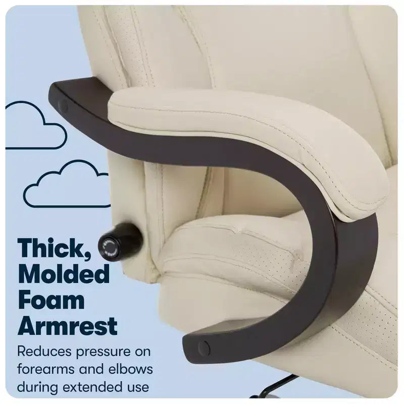 Brown / Ivory / Gray Executive Office Chair, Single Seat, Bonded Leather with Wood Accents